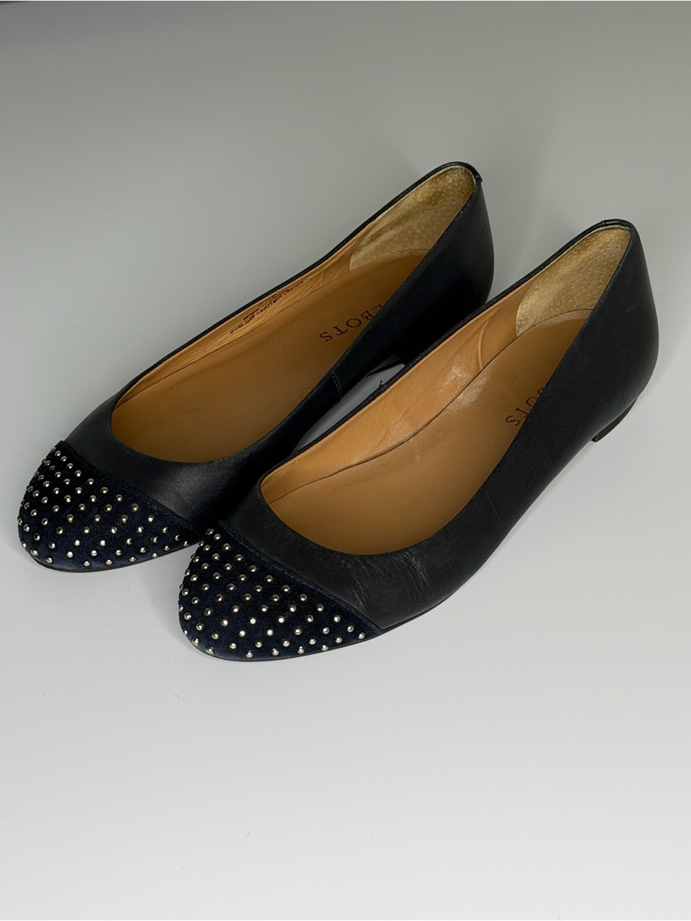 Talbots Navy Studded Cap Toe Ballet Flats Women's Size 6.5 B